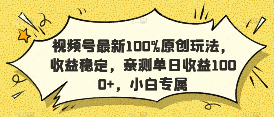 视频号最新100%原创玩法，收益稳定，亲测单日收益1000+，小白专属【揭秘】-网赚项目众筹网