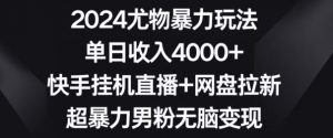 2024尤物暴力玩法,单日收入4000+,快手挂机直播+网盘拉新,超暴力男粉无脑变现【揭秘】-网赚项目众筹网