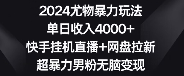 2024尤物暴力玩法，单日收入4000+，快手挂机直播+网盘拉新，超暴力男粉无脑变现【揭秘】-网赚项目众筹网