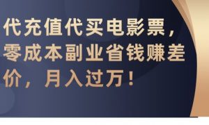 代充值代买电影票,零成本副业省钱赚差价,月入过万【揭秘】-网赚项目众筹网