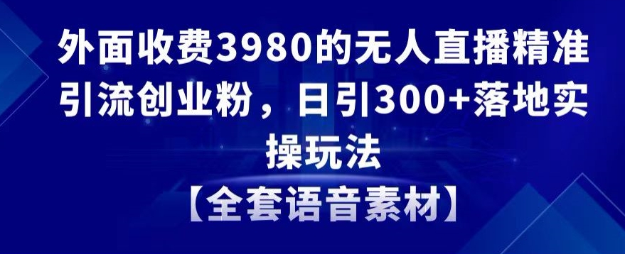外面收费3980的无人直播精准引流创业粉，日引300+落地实操玩法【全套语音素材】【揭秘】-网赚项目众筹网