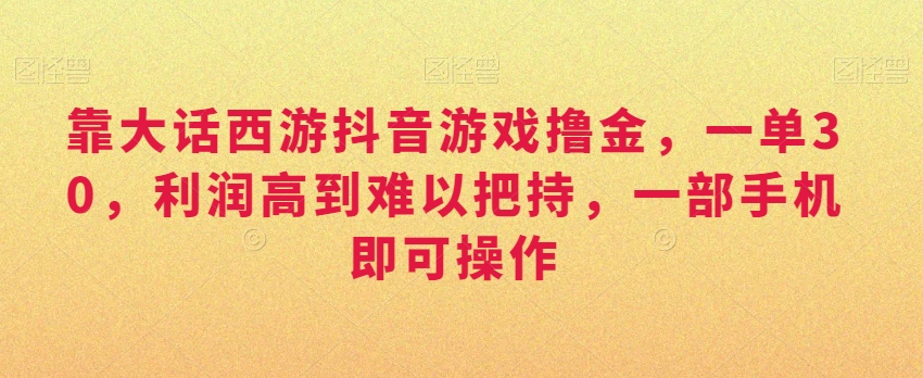 靠大话西游抖音游戏撸金，一单30，利润高到难以把持，一部手机即可操作，日入3000+【揭秘】-网赚项目众筹网