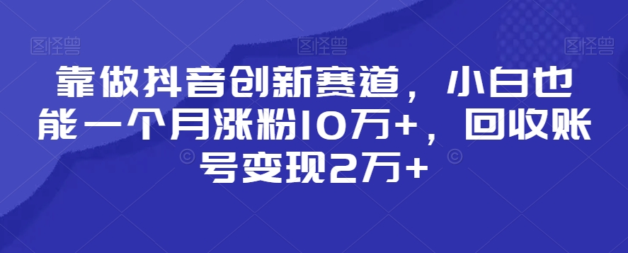 靠做抖音创新赛道，小白也能一个月涨粉10万+，回收账号变现2万+【揭秘】-网赚项目众筹网