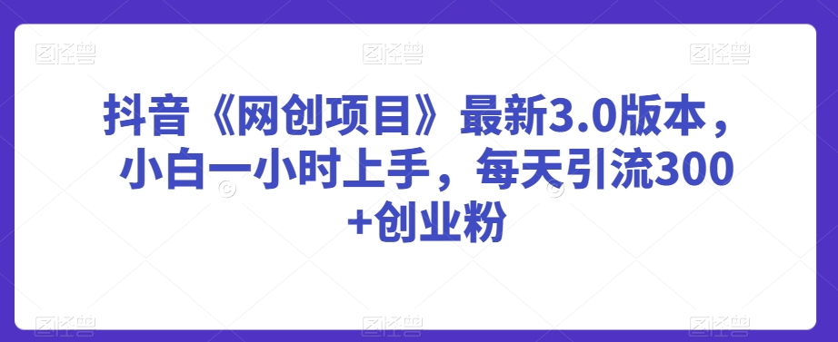 抖音《网创项目》最新3.0版本，小白一小时上手，每天引流300+创业粉【揭秘】-网赚项目众筹网