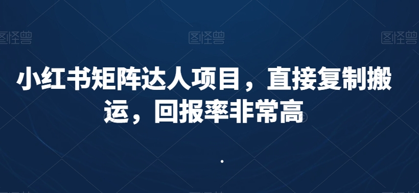 小红书矩阵达人项目，直接复制搬运，回报率非常高-网赚项目众筹网