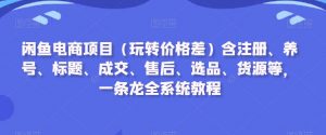 闲鱼电商项目（玩转价格差）含注册、养号、标题、成交、售后、选品、货源等，一条龙全系统教程-网赚项目众筹网