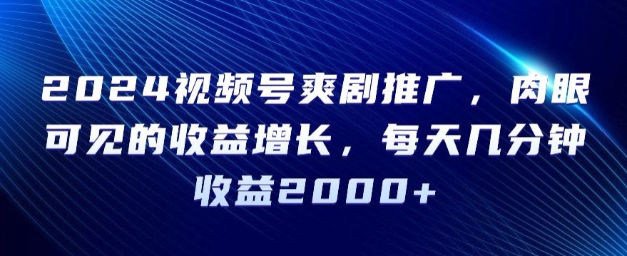 2024视频号爽剧推广，肉眼可见的收益增长，每天几分钟收益2000+【揭秘】-网赚项目众筹网