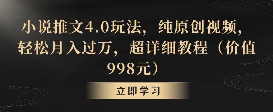 小说推文4.0玩法，纯原创视频，轻松月入过万，超详细教程（价值998元）【揭秘】-网赚项目众筹网