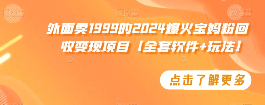 外面卖1999的2024爆火宝妈粉回收变现项目【全套软件+玩法】【揭秘】-网赚项目众筹网