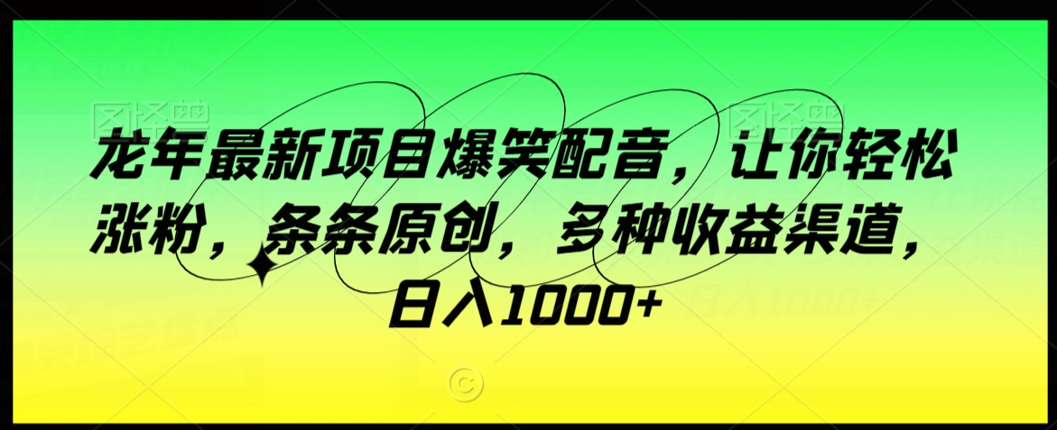 龙年最新项目爆笑配音，让你轻松涨粉，条条原创，多种收益渠道，日入1000+【揭秘】-网赚项目众筹网