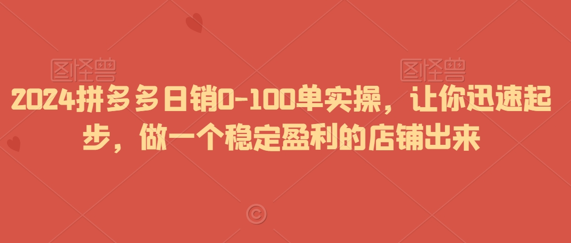 2024拼多多日销0-100单实操，让你迅速起步，做一个稳定盈利的店铺出来-网赚项目众筹网