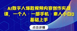 AI数字人爆款视频内容创作实战课,一个人·一部手机·素人小白0基础上手-网赚项目众筹网