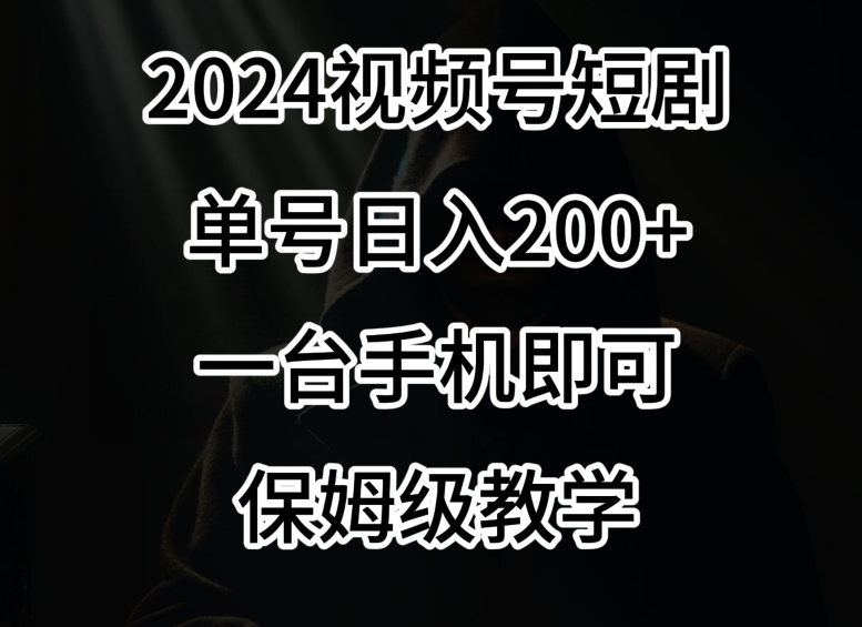 2024风口，视频号短剧，单号日入200+，一台手机即可操作，保姆级教学【揭秘】-网赚项目众筹网