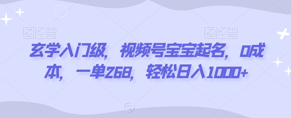 玄学入门级，视频号宝宝起名，0成本，一单268，轻松日入1000+【揭秘】-网赚项目众筹网