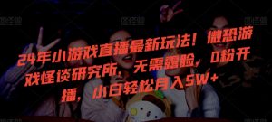 24年小游戏直播最新玩法！微恐游戏怪谈研究所，无需露脸，0粉开播，小白轻松月入5W+【揭秘】-网赚项目众筹网