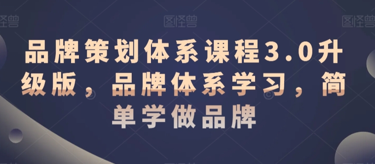 品牌策划体系课程3.0升级版，品牌体系学习，简单学做品牌-网赚项目众筹网