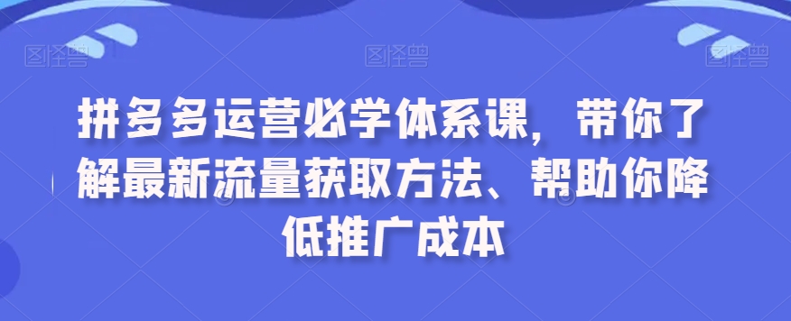 拼多多运营必学体系课，带你了解最新流量获取方法、帮助你降低推广成本-网赚项目众筹网