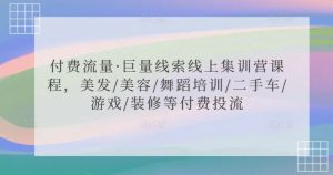 付费流量·巨量线索线上集训营课程，美发/美容/舞蹈培训/二手车/游戏/装修等付费投流-网赚项目众筹网