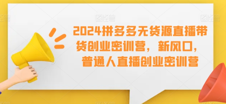 2024拼多多无货源直播带货创业密训营，新风口，普通人直播创业密训营-网赚项目众筹网