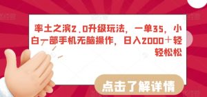 率土之滨2.0升级玩法,一单35,小白一部手机无脑操作,日入2000+轻轻松松【揭秘】-网赚项目众筹网