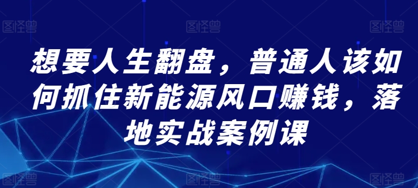 想要人生翻盘，普通人该如何抓住新能源风口赚钱，落地实战案例课-网赚项目众筹网