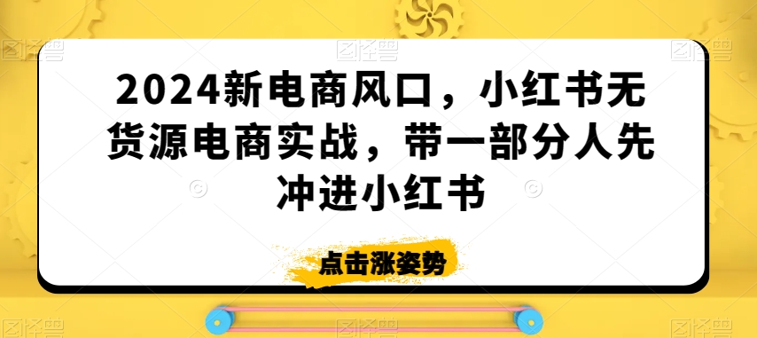 2024新电商风口，小红书无货源电商实战，带一部分人先冲进小红书-网赚项目众筹网
