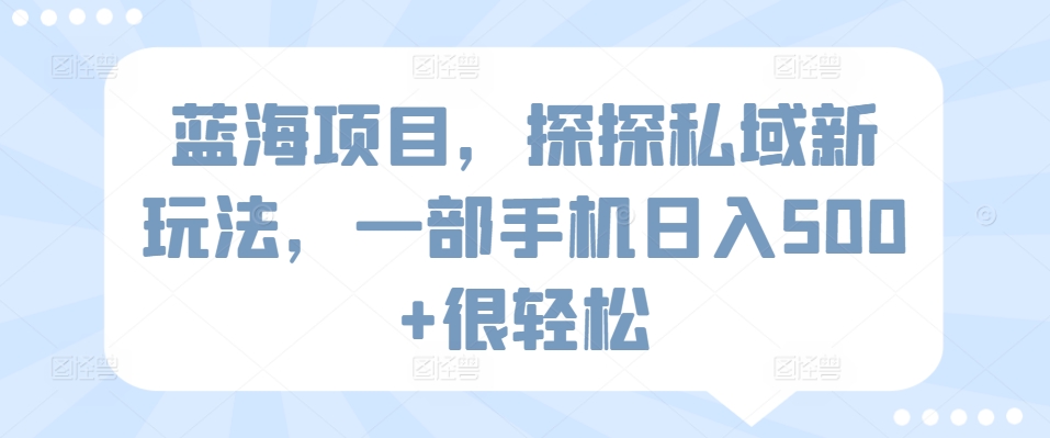 蓝海项目，探探私域新玩法，一部手机日入500+很轻松【揭秘】-网赚项目众筹网