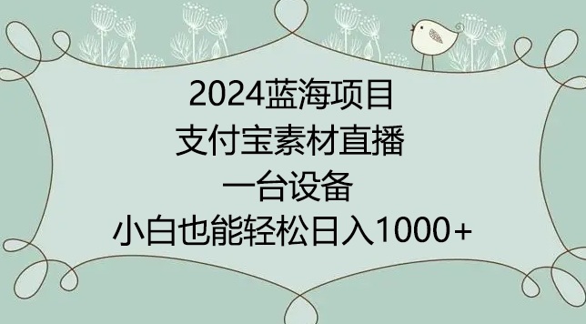 2024年蓝海项目，支付宝素材直播，无需出境，小白也能日入1000+ ，实操教程【揭秘】-网赚项目众筹网