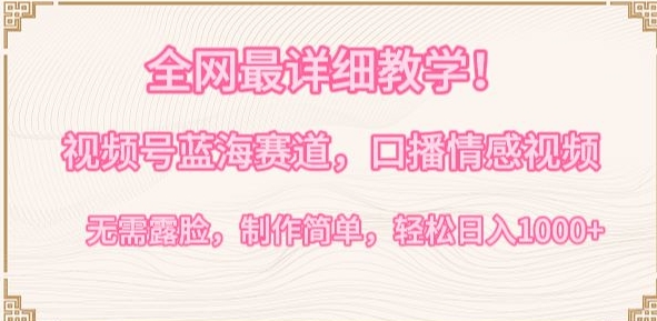 全网最详细教学，视频号蓝海赛道，口播情感视频，无需露脸，制作简单，轻松实现日入1000+【揭秘】-网赚项目众筹网