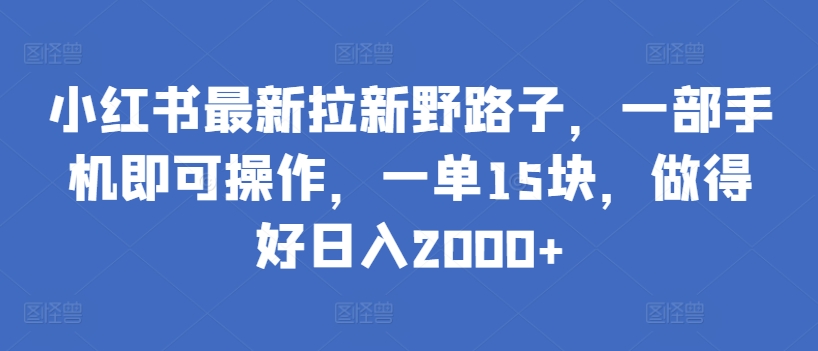小红书最新拉新野路子，一部手机即可操作，一单15块，做得好日入2000+【揭秘】-网赚项目众筹网