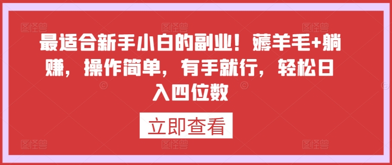 最适合新手小白的副业！薅羊毛+躺赚，操作简单，有手就行，轻松日入四位数【揭秘】-网赚项目众筹网