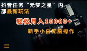 抖音任务“元梦之星”内部最新玩法,新手小白无脑操作,轻松月入10000+【揭秘】-网赚项目众筹网