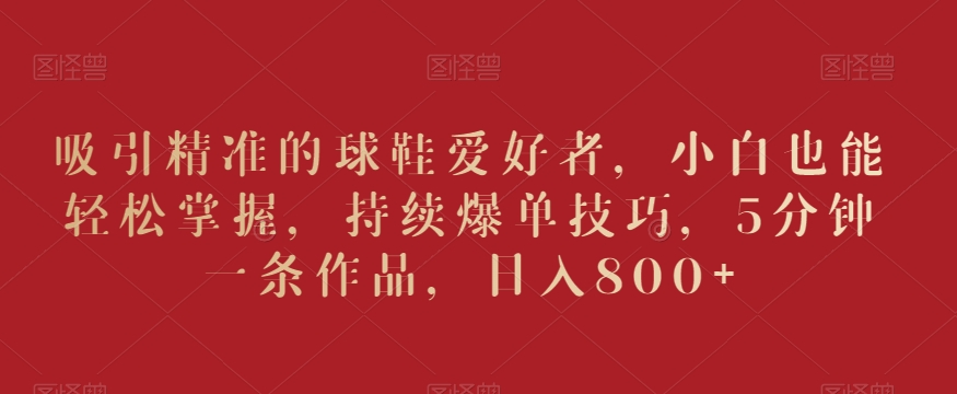 吸引精准的球鞋爱好者，小白也能轻松掌握，持续爆单技巧，5分钟一条作品，日入800+【揭秘】-网赚项目众筹网