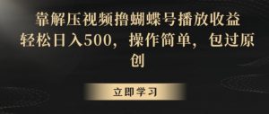 靠解压视频撸蝴蝶号播放收益,轻松日入500,操作简单,包过原创【揭秘】-网赚项目众筹网