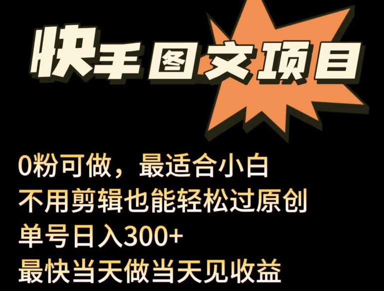 24年最新快手图文带货项目，零粉可做，不用剪辑轻松过原创单号轻松日入300+【揭秘】-网赚项目众筹网