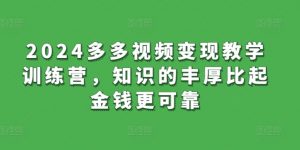 2024多多视频变现教学训练营,知识的丰厚比起金钱更可靠-网赚项目众筹网