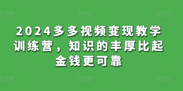 2024多多视频变现教学训练营，知识的丰厚比起金钱更可靠-网赚项目众筹网