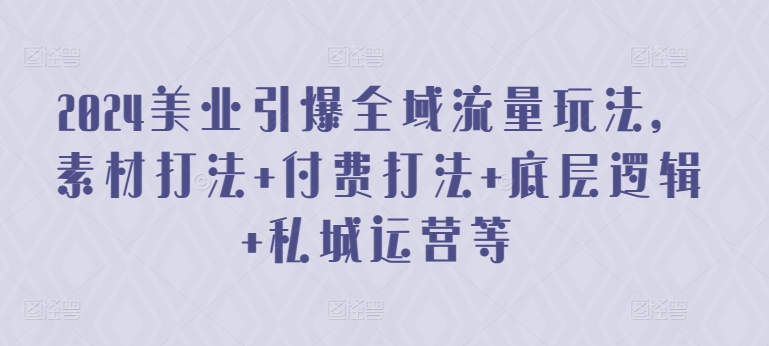 2024美业引爆全域流量玩法，素材打法 付费打法 底层逻辑 私城运营等-网赚项目众筹网