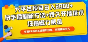 大平台项目日入2000+,快手播剧新方法+持久开播技术,狂撸磁力聚星【揭秘】-网赚项目众筹网