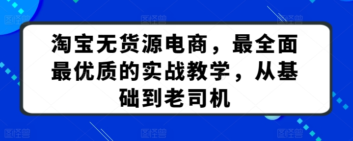 淘宝无货源电商，最全面最优质的实战教学，从基础到老司机-网赚项目众筹网