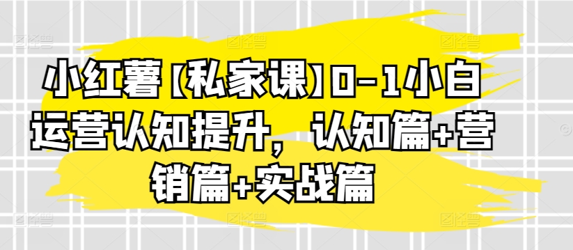 小红薯【私家课】0-1小白运营认知提升，认知篇+营销篇+实战篇-网赚项目众筹网