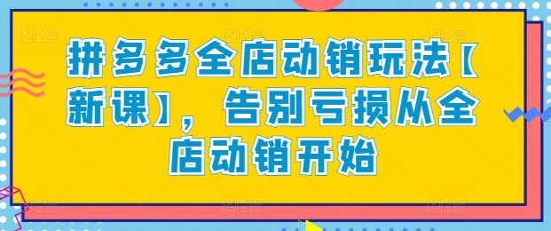 拼多多全店动销玩法【新课】，告别亏损从全店动销开始-网赚项目众筹网