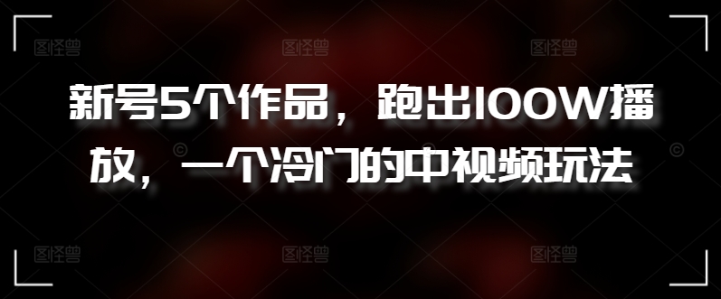 新号5个作品，跑出100W播放，一个冷门的中视频玩法【揭秘】-网赚项目众筹网