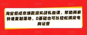 淘宝低成本爆款流实战私教课,帮助商家快速复制落地,0基础也可以轻松搞定电商运营-网赚项目众筹网