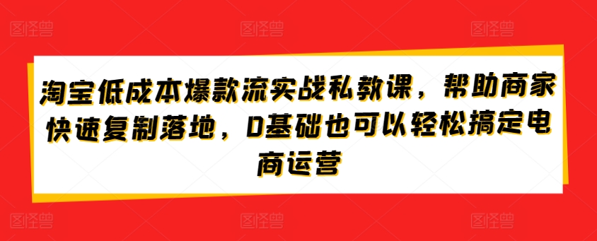 淘宝低成本爆款流实战私教课，帮助商家快速复制落地，0基础也可以轻松搞定电商运营-网赚项目众筹网