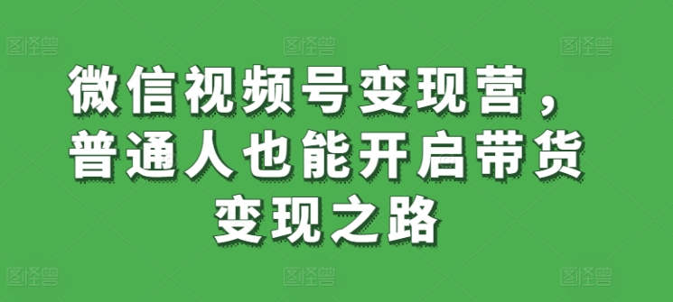 微信视频号变现营，普通人也能开启带货变现之路-网赚项目众筹网