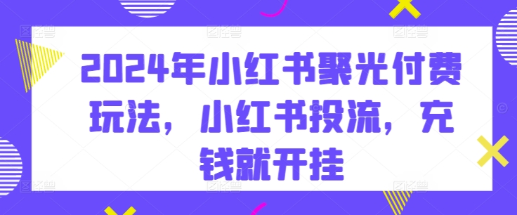 2024年小红书聚光付费玩法，小红书投流，充钱就开挂-网赚项目众筹网
