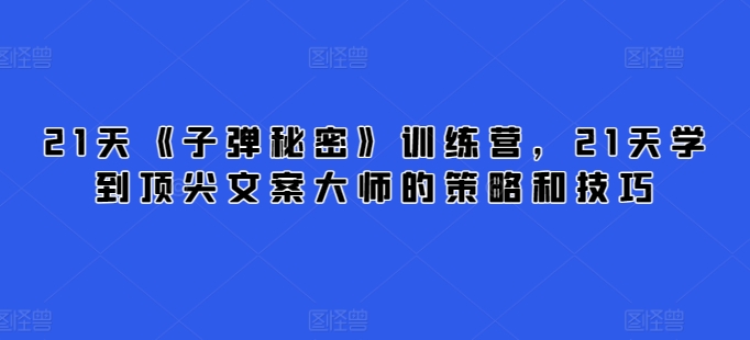 21天《子弹秘密》训练营，21天学到顶尖文案大师的策略和技巧-网赚项目众筹网