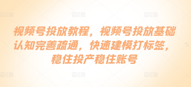 视频号投放教程，​视频号投放基础认知完善疏通，快速建模打标签，稳住投产稳住账号-网赚项目众筹网