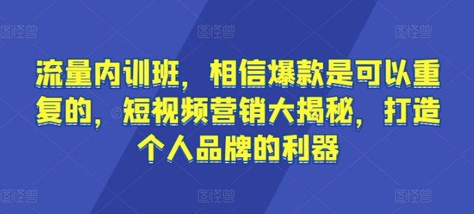 流量内训班，相信爆款是可以重复的，短视频营销大揭秘，打造个人品牌的利器-网赚项目众筹网